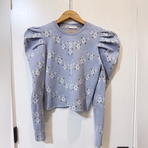 Zara Light Lavender Floral Puff-Sleeve Knit Top